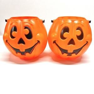 Vtg Grand Venture Halloween Blow Mold Jack O Lanterns Pumpkin Plastic 90s Set 2